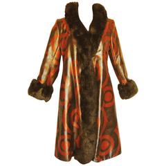 Bill Blass for Bond Street Woven Silk Coat with Bullseye Motif and Mink Trim 60s 7