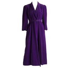 Vintage Purple Cotton Velvet 1970s IB Jorgensen For Mattli Evening Coat UK 10