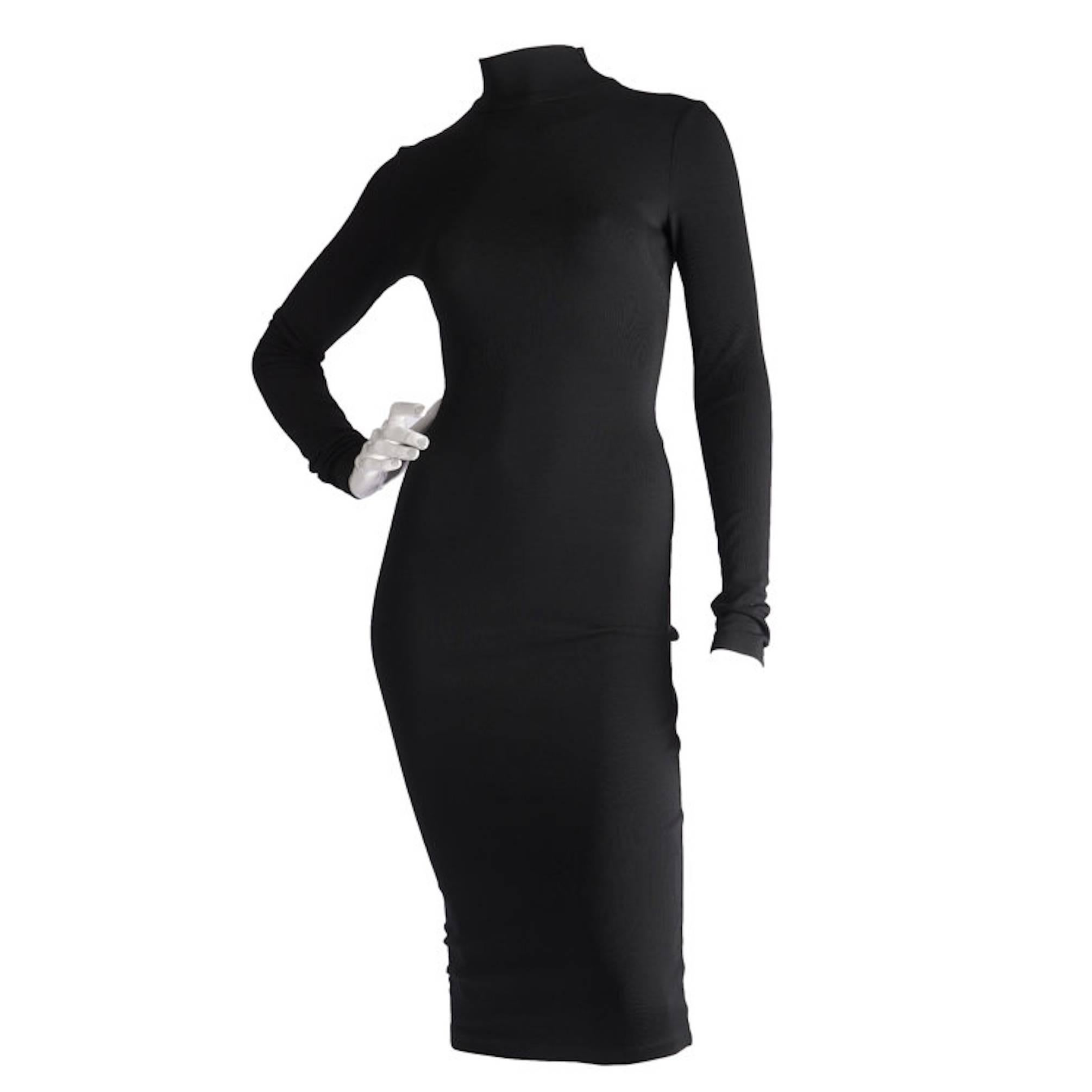 Dolce & Gabbana Vintage Black Stretch Long Sleeve Open Tie Back Dress UK 8/10 40 For Sale