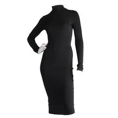 Dolce & Gabbana Vintage Black Stretch Long Sleeve Open Tie Back Dress UK 8/10 40