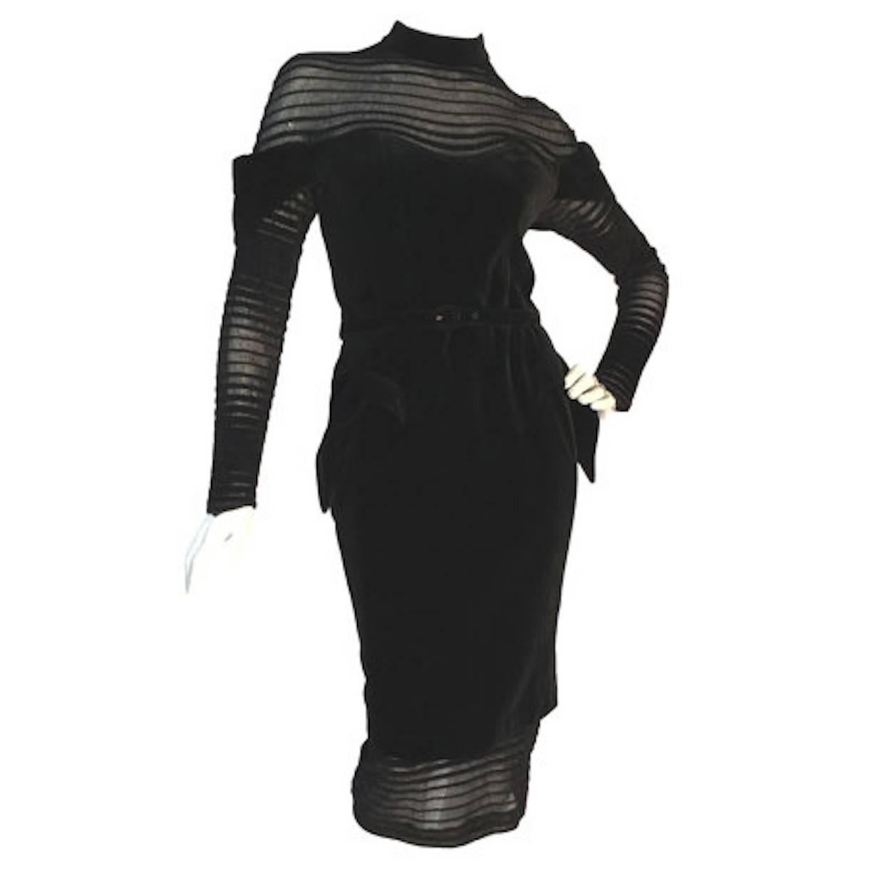 Thiery Mugler 1995 Couture Runway Galaxy glamour Cotton Velvet Dress 10/12 UK