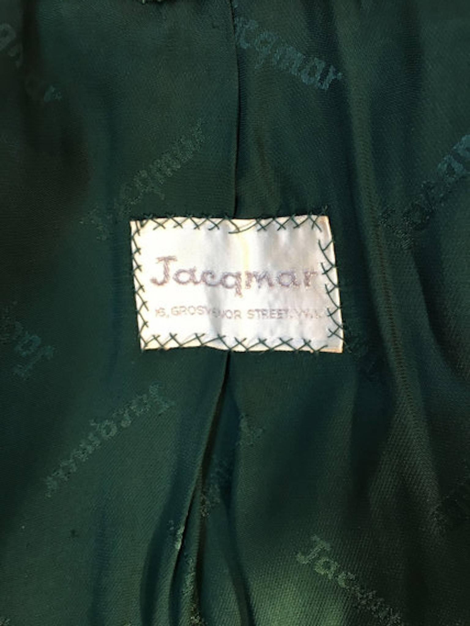 Rare WW2 Era 1940s Jacqmar Cotton Corduroy Emerald Green Blazer Jacket UK 10 In Excellent Condition In Portsmouth, Hampshire