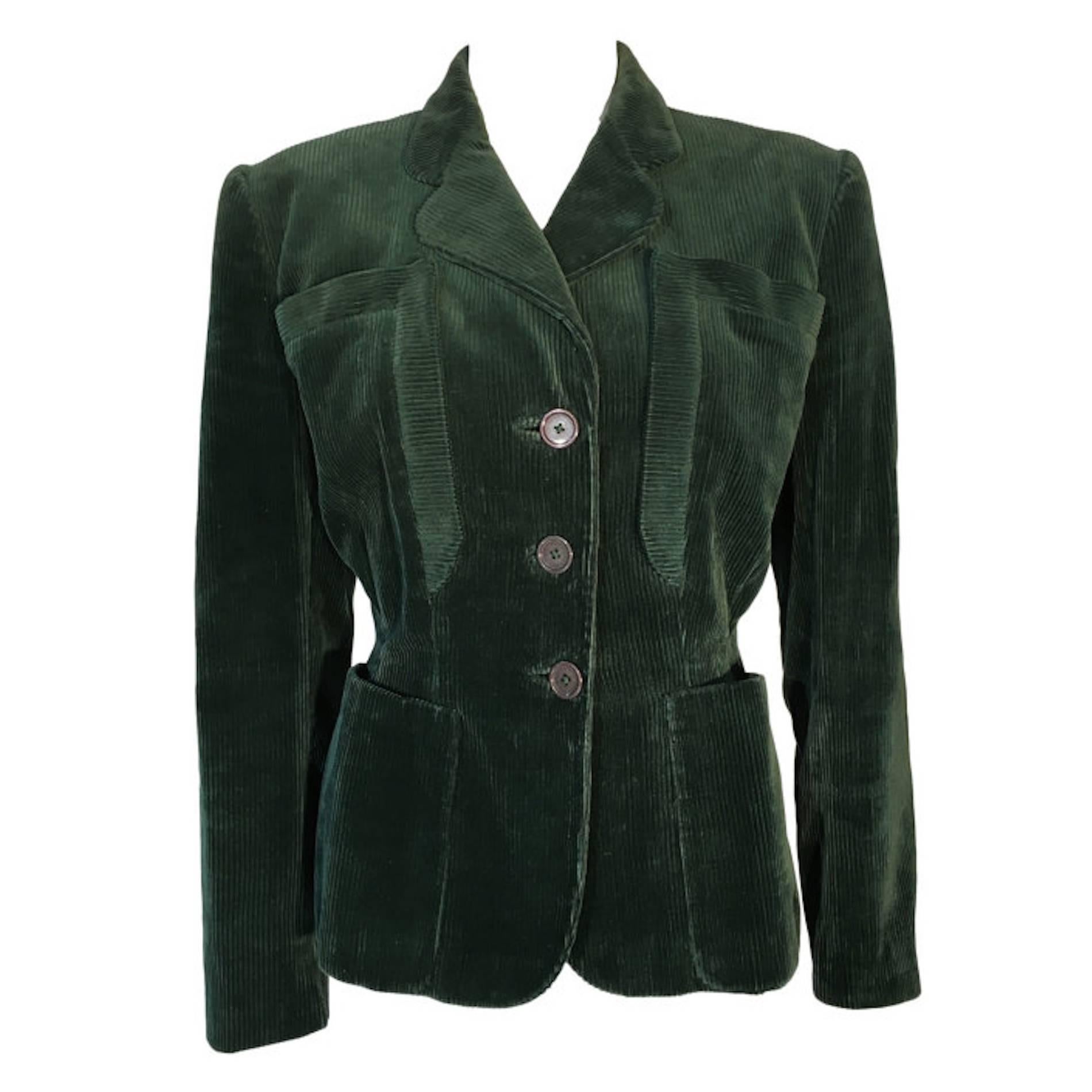 Rare WW2 Era 1940s Jacqmar Cotton Corduroy Emerald Green Blazer Jacket UK 10