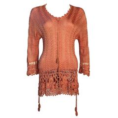 Art Deco Vintage 1920s Silk Crochet Tassel Detail Top Jumper Size UK 8/10