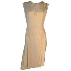 Editions Pierre Cardin Vintage 1960s Cream Silk Shift Mini Dress Size UK 14