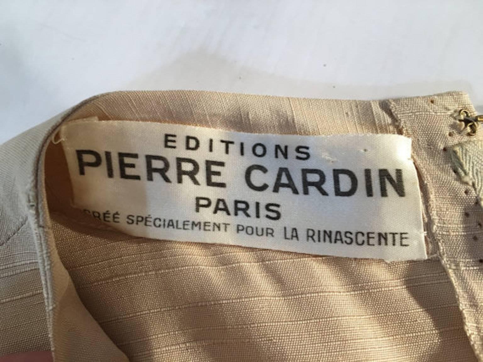 Beige Editions Pierre Cardin Vintage 1960s Cream Silk Shift Mini Dress Size UK 14 For Sale