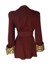 Vintage 1970s Biba Art Deco Inspired Wool & Faux Leopard Fur Trim Jacket UK 8/10