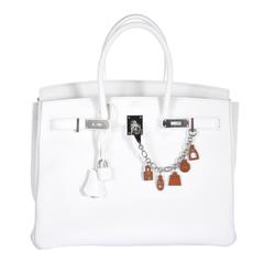 Hermes 35cm Birkin Bag White Stunning Clemence palladium hardware JaneFinds