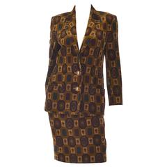 Vintage Genny Olive Cotton Velvet Skirt Suit 10