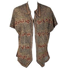 1920's Metallic Embroidered Art Deco Swirl Motif Net-Tulle Bohemian Blouse