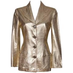 Gianni Versace Gold Leather Jacket - Embossed Python Style - Medusa Buttons 10