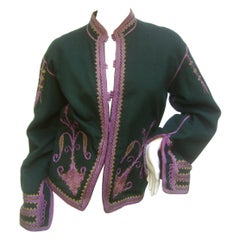 Vintage Exotic Embroidered Green Wool Jacket c 1970s