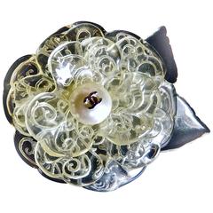 VINTAGE ✿*ﾟ Chanel 03P Lucite Etched Camellia Petal Flower Brooch