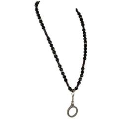 Fabulous Jet and Garnet Beads Necklace with Hand Magnifier Pendant 7