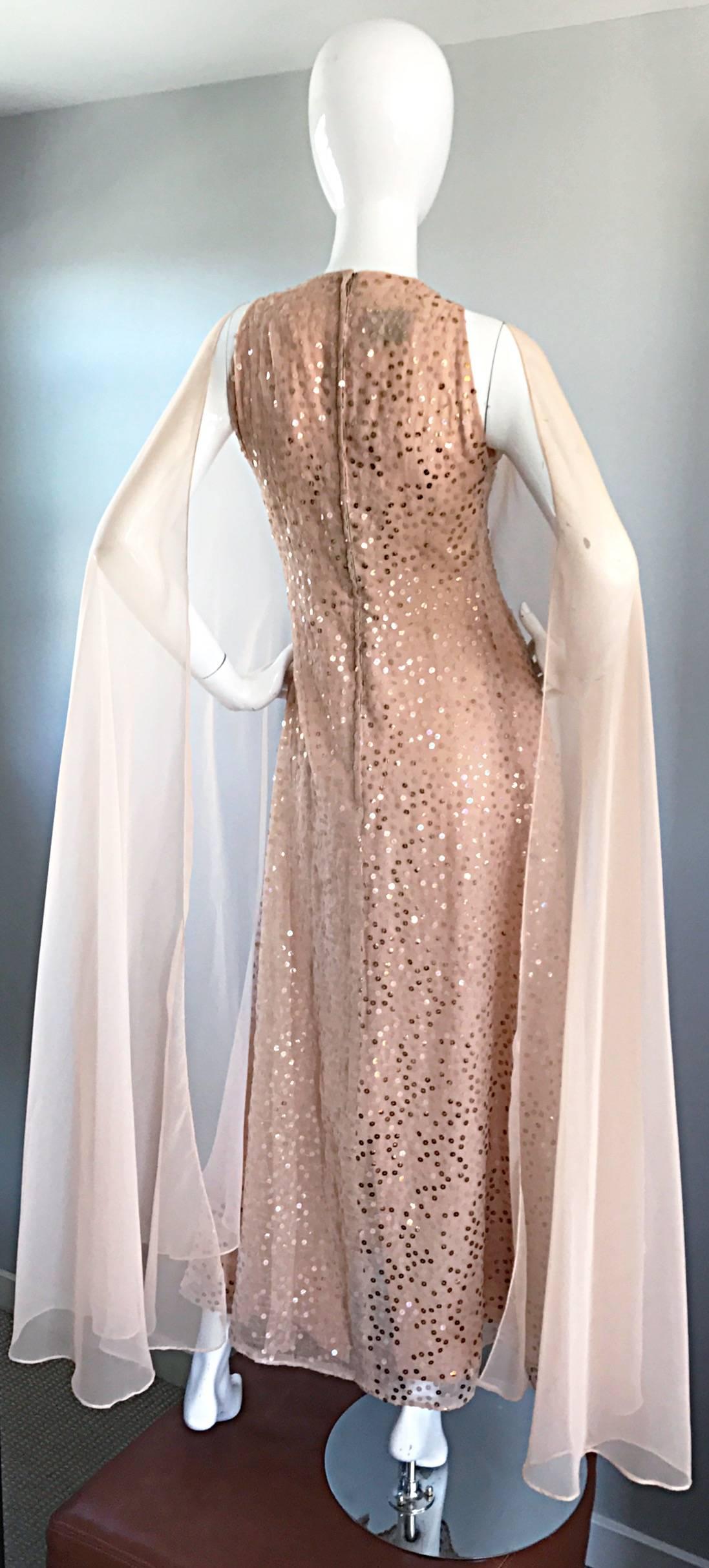gown with attached cape