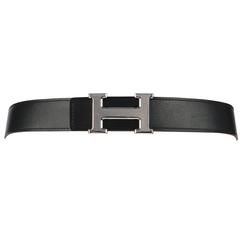 HERMES c.2006 Black Cognac Epsom Leather Silver H Buckle Reversible Belt Kit 3