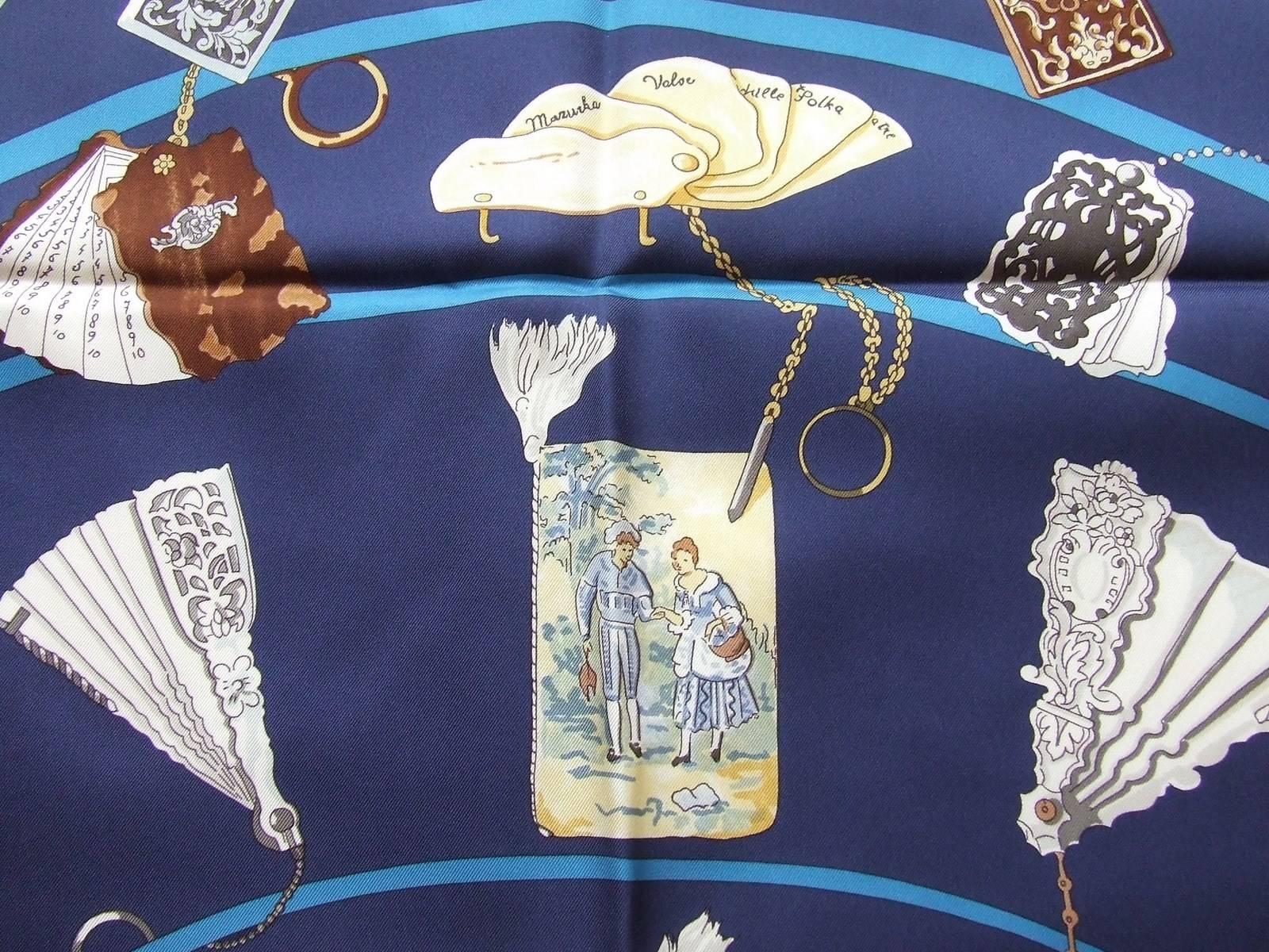 HERMES Silk Scarf Carnet de Bal Blue Latham 2007 90 cm 1