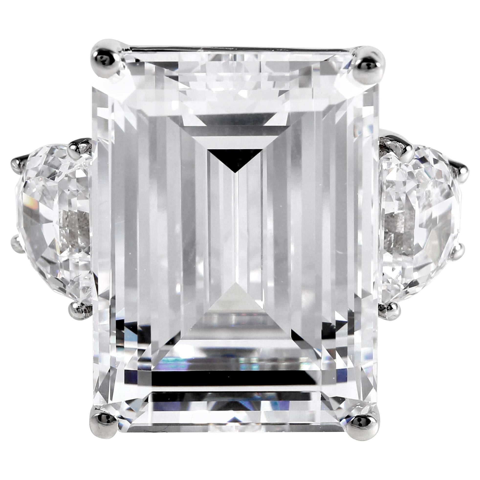 Magnificent Faux 25 Carat Rectangular Step Cut Bright White Diamond Ring