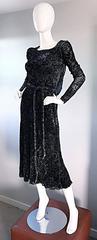 Beautiful Vintage Mary McFadden for Neiman Marcus Black SIlver Belted Midi Dress