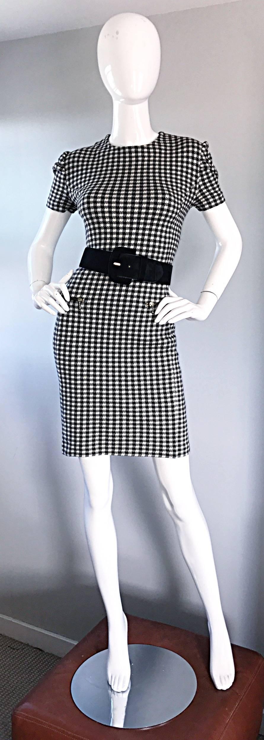 1990s Black and White Gingham Bodycon 90s Checkered Sexy Vintage Cotton Dress  For Sale 1