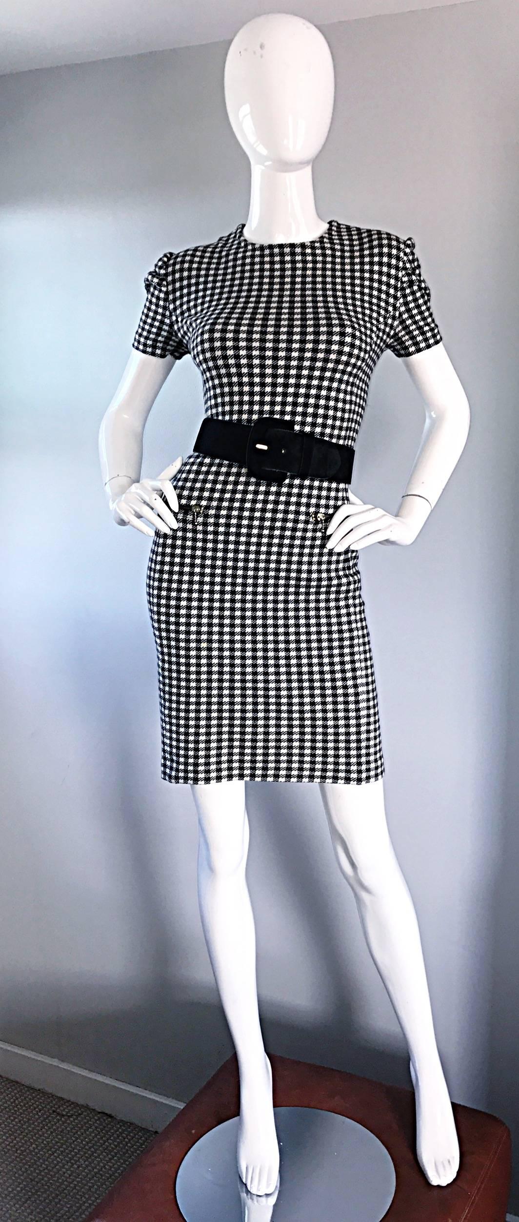 Women's 1990s Black and White Gingham Bodycon 90s Checkered Sexy Vintage Cotton Dress  For Sale