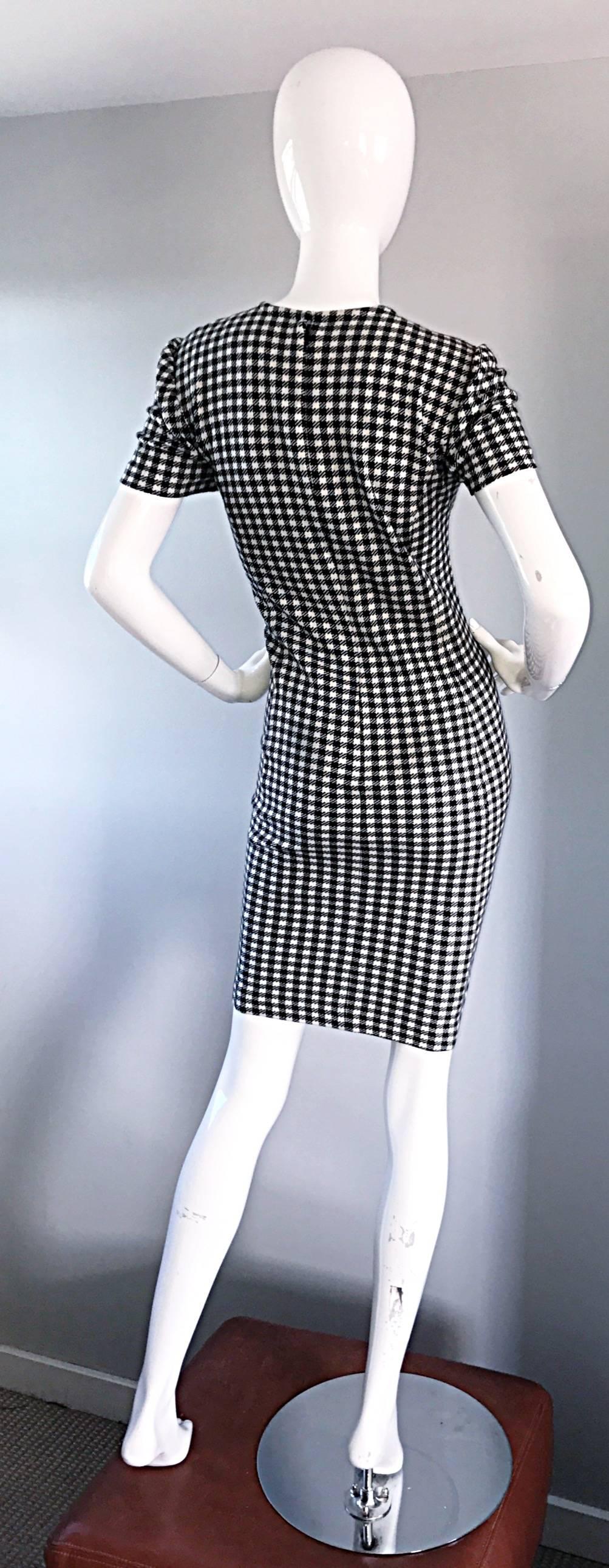 1990s Black and White Gingham Bodycon 90s Checkered Sexy Vintage Cotton Dress  For Sale 2
