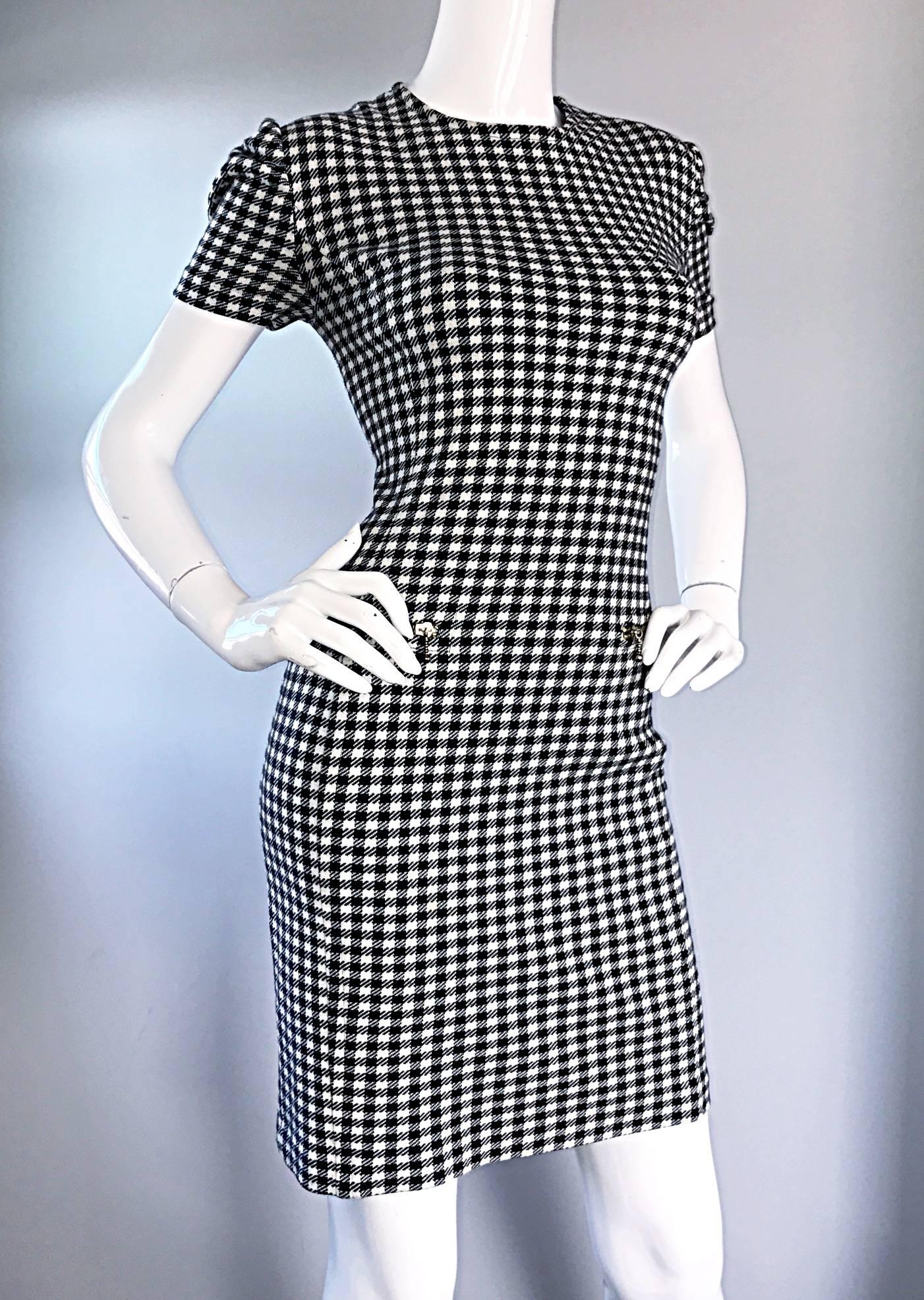 1990s Black and White Gingham Bodycon 90s Checkered Sexy Vintage Cotton Dress  For Sale 3