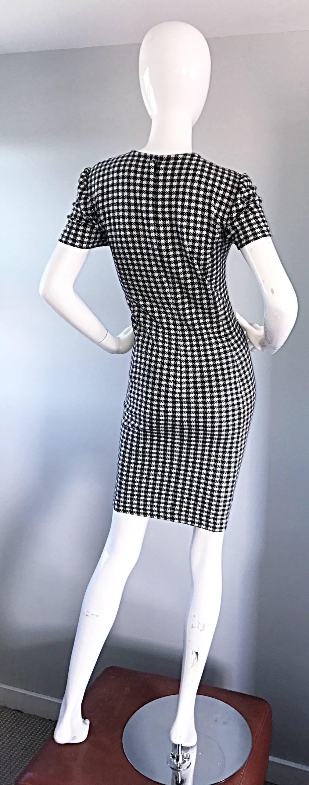 1990s Black and White Gingham Bodycon 90s Checkered Sexy Vintage Cotton Dress  For Sale 4