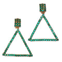 Go Go 1960's Emerald Green Rhinestone Triangle Clip On Earrings