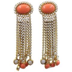 KJL Kenneth J Lane Vintage Long Dangle Earrings coral, pearland strass KJL Kenneth J Lane Vintage Long Dangle Earrings coral, pearland strass