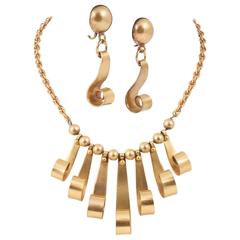 Vintage 1950s Joseff of Hollywood Russian gilt curl necklace and earring set