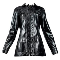Vintage Stefano Pilati for Yves Saint Laurent Black Patent Leather Safari Jacket