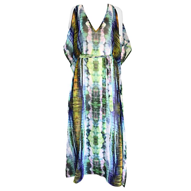 1970s Biba Tie Dye Vintage ' Cold Shoulder ' 70s Vintage Boho Caftan ...