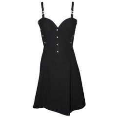 S/S 1995 Gianni Versace Couture Black Studded Bustier Skater Dress 40 11