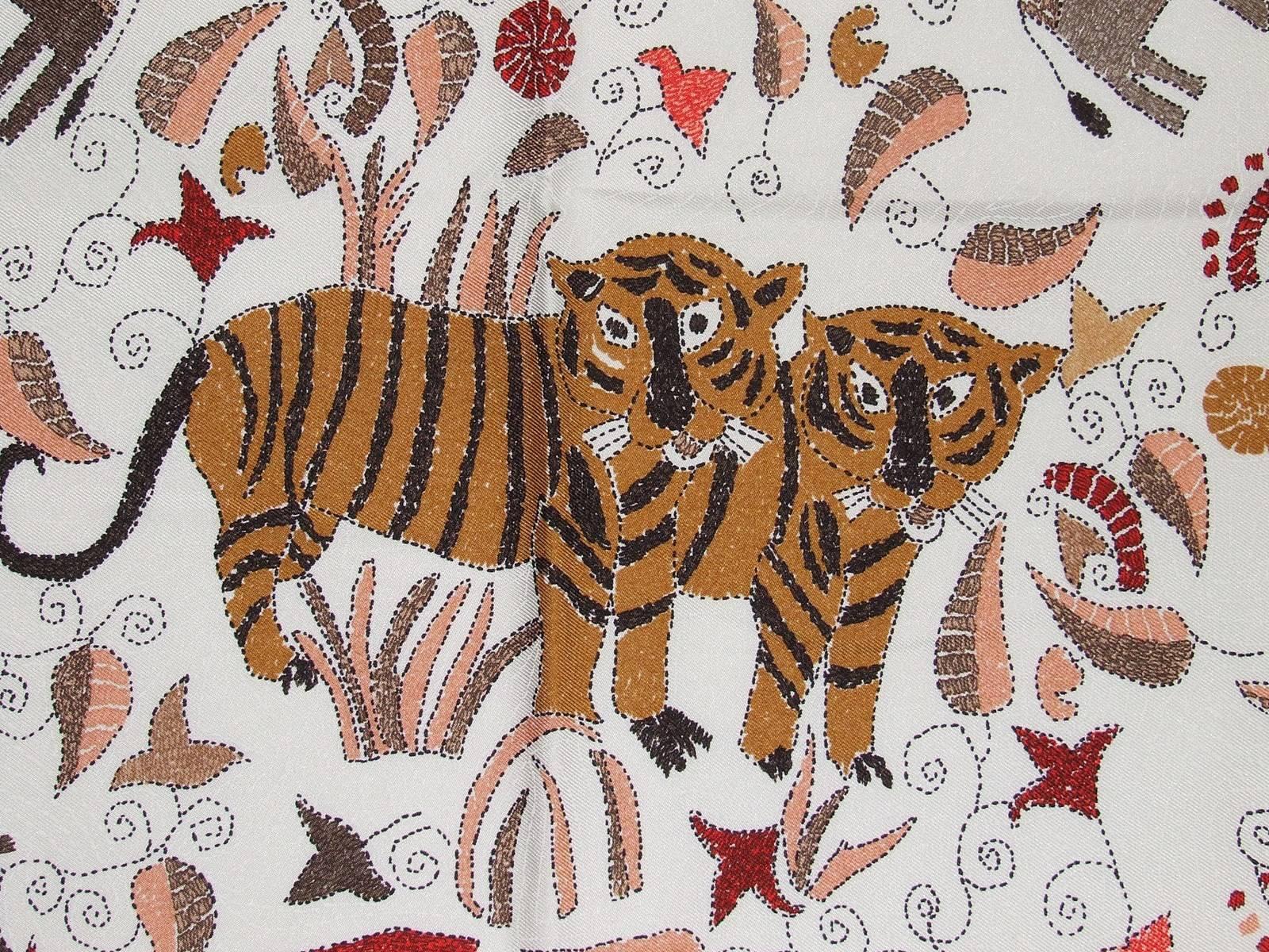 Hermes Silk Scarf Carre Kantha Indian Pattern White 90 cm 2