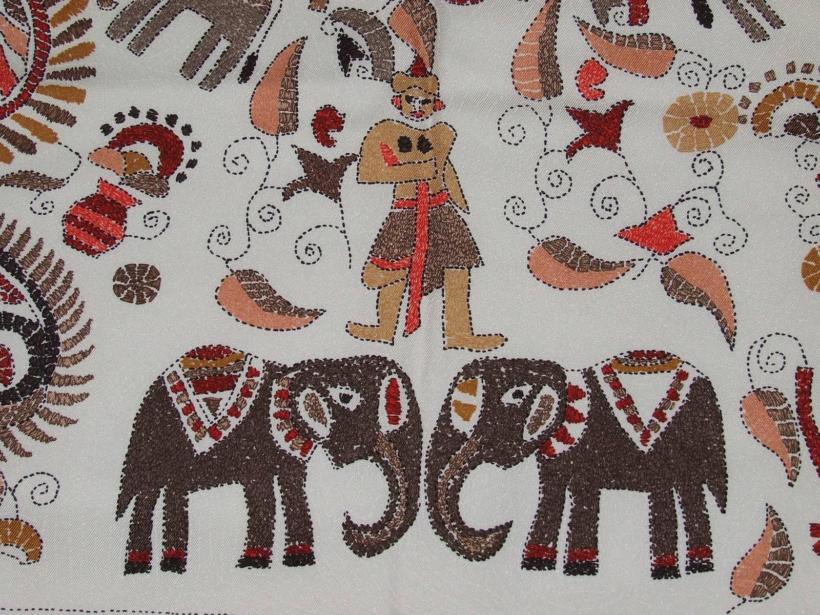 Hermes Silk Scarf Carre Kantha Indian Pattern White 90 cm 1