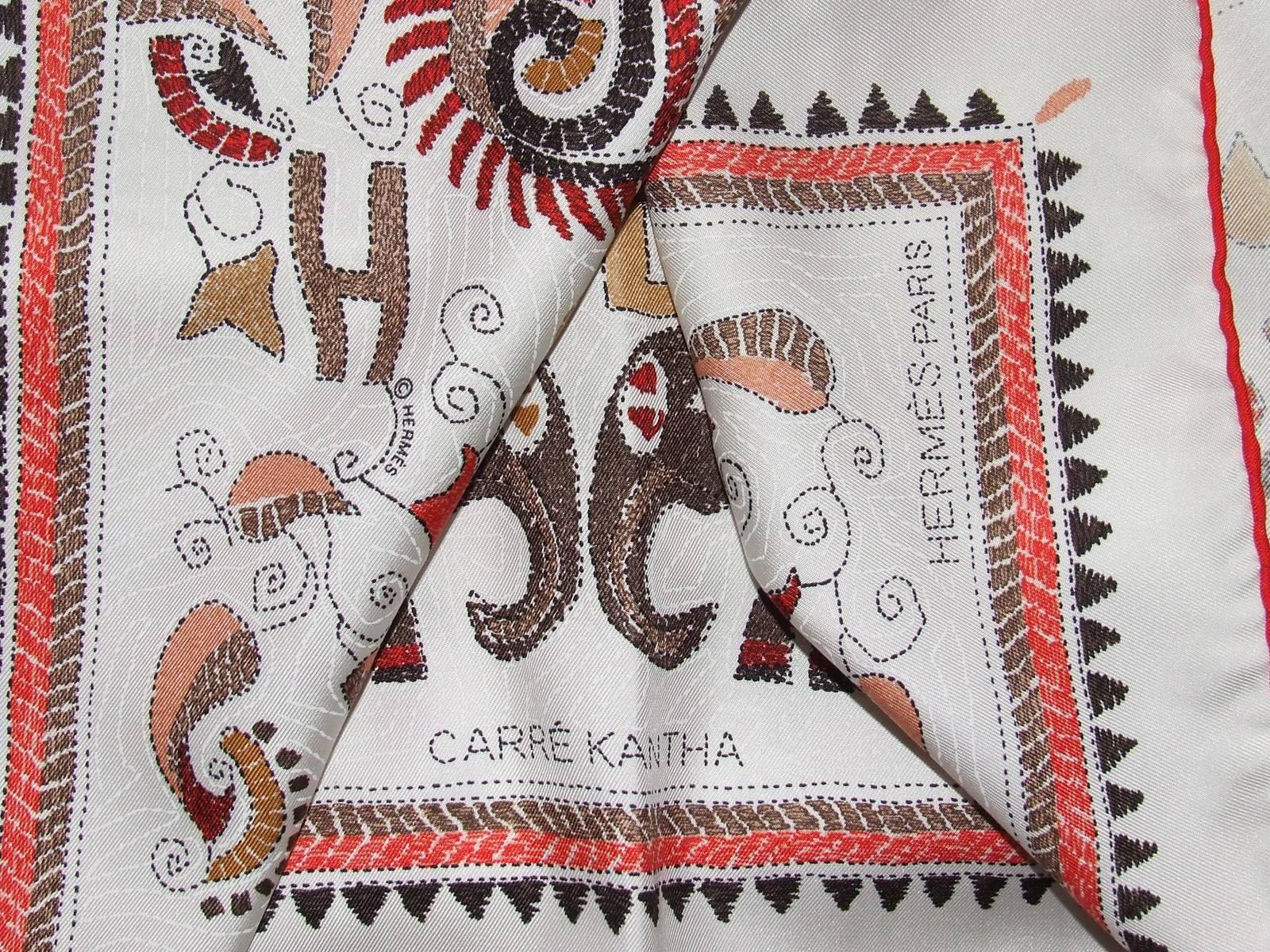 Hermes Silk Scarf Carre Kantha Indian Pattern White 90 cm 3