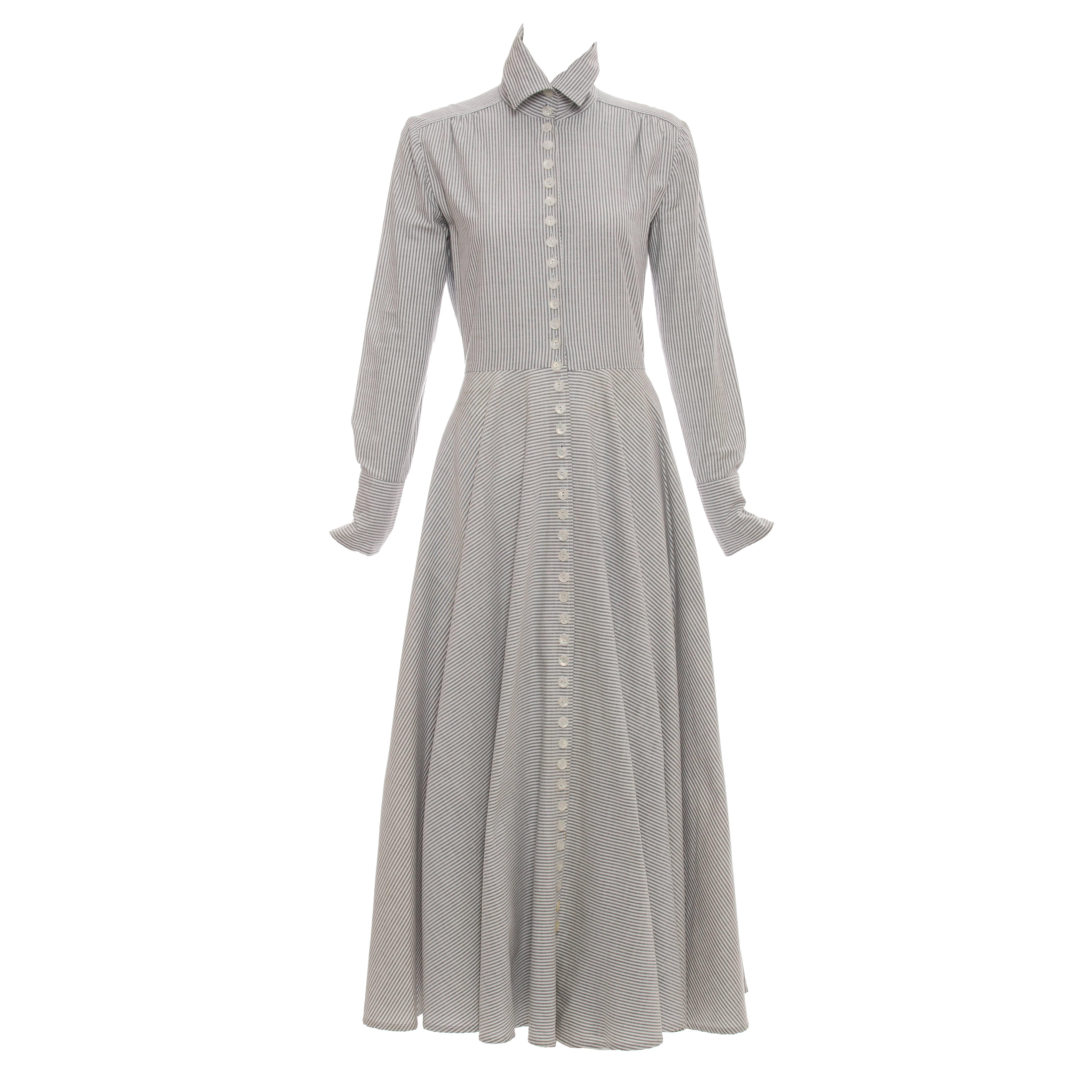 Norma Kamali Mother Of Pearl Button Front Cotton Dress, Circa 1980s
