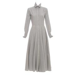 Norma Kamali Blue White Cotton Ticking Fabric Button Front Dress, Circa 1980's 12
