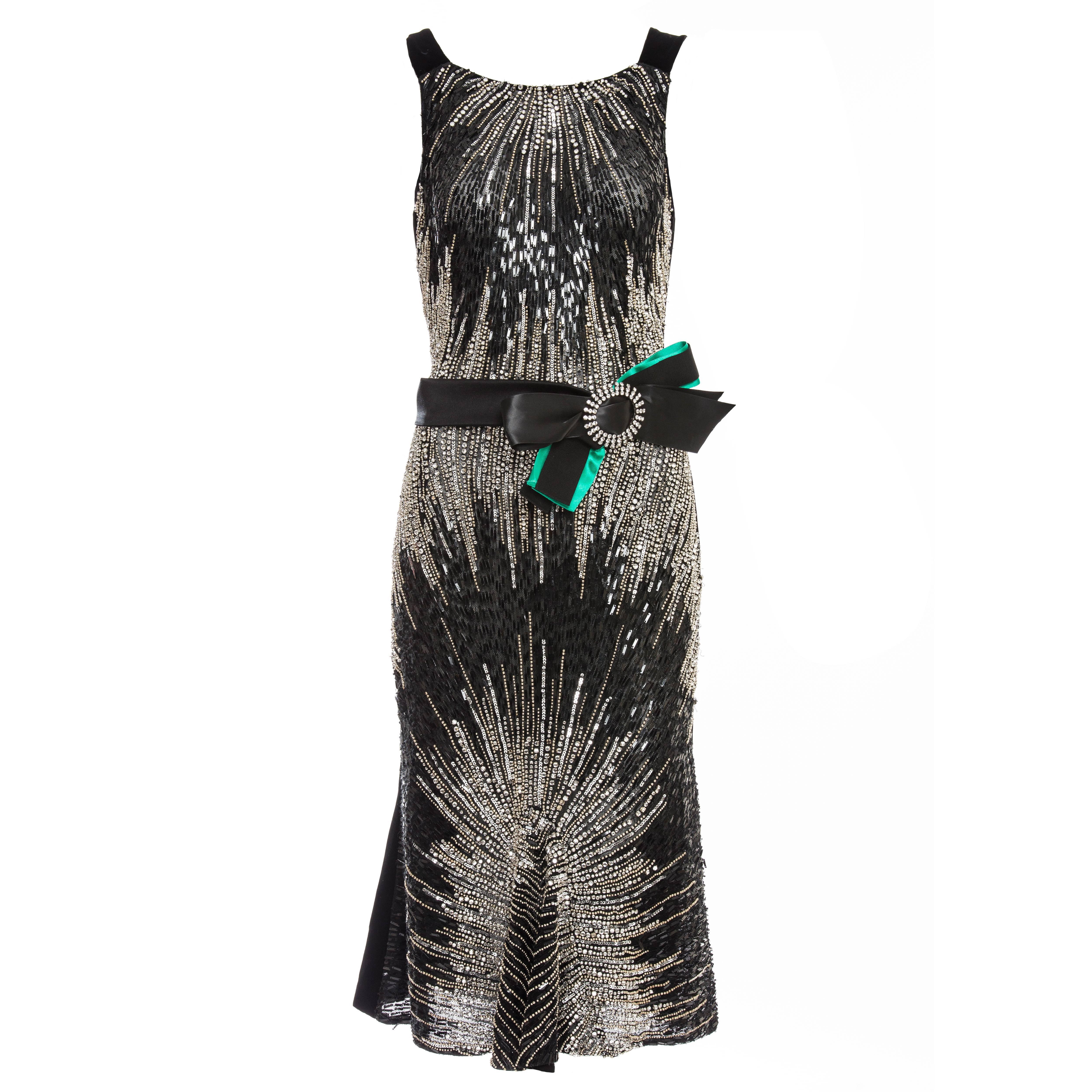 Dolce & Gabbana Black Silk Velvet Evening Dress With Prong Set Crystals For Sale