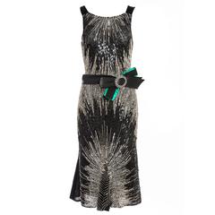 Dolce & Gabbana Black Silk Velvet Evening Dress With Prong Set Crystals