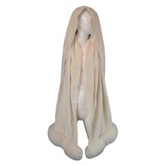 1998 Atelier Versace New With Tags Ivory Silk Velvet Ermine Fur Wrap Stole Scarf 4