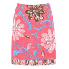 Vintage EMILIO PUCCI c.1960's Formfit Rogers Pink Multicolor Floral Print Slip Skirt