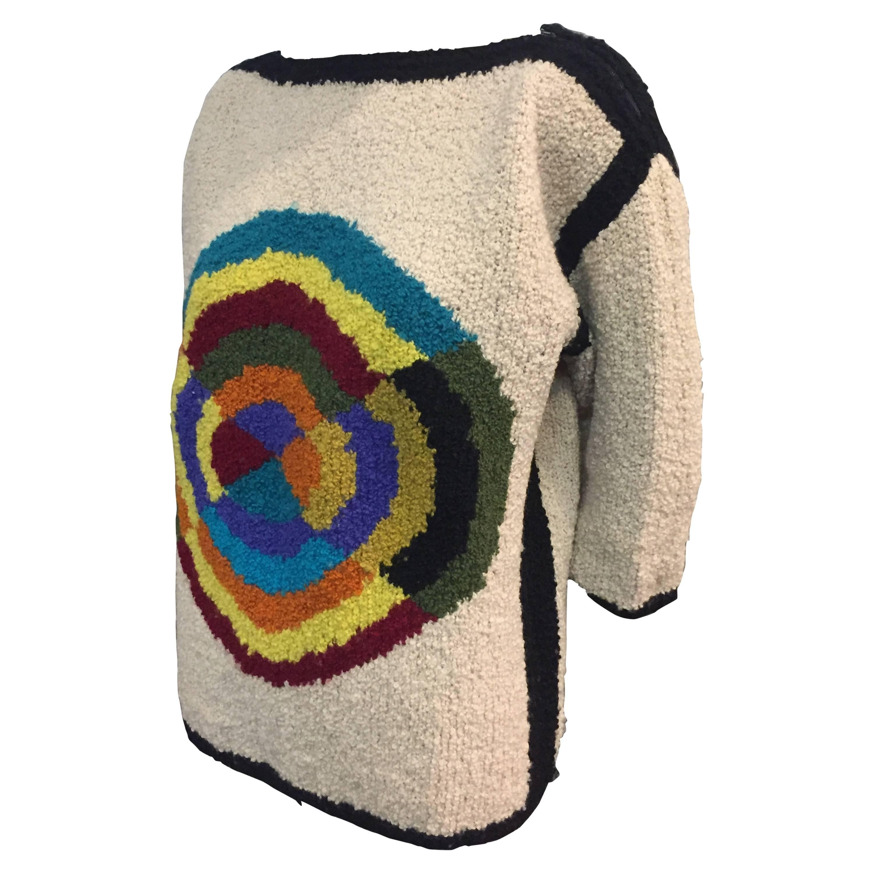 1960's Italian Hand-Knit Sweater W/ Colorful Abstract Design 