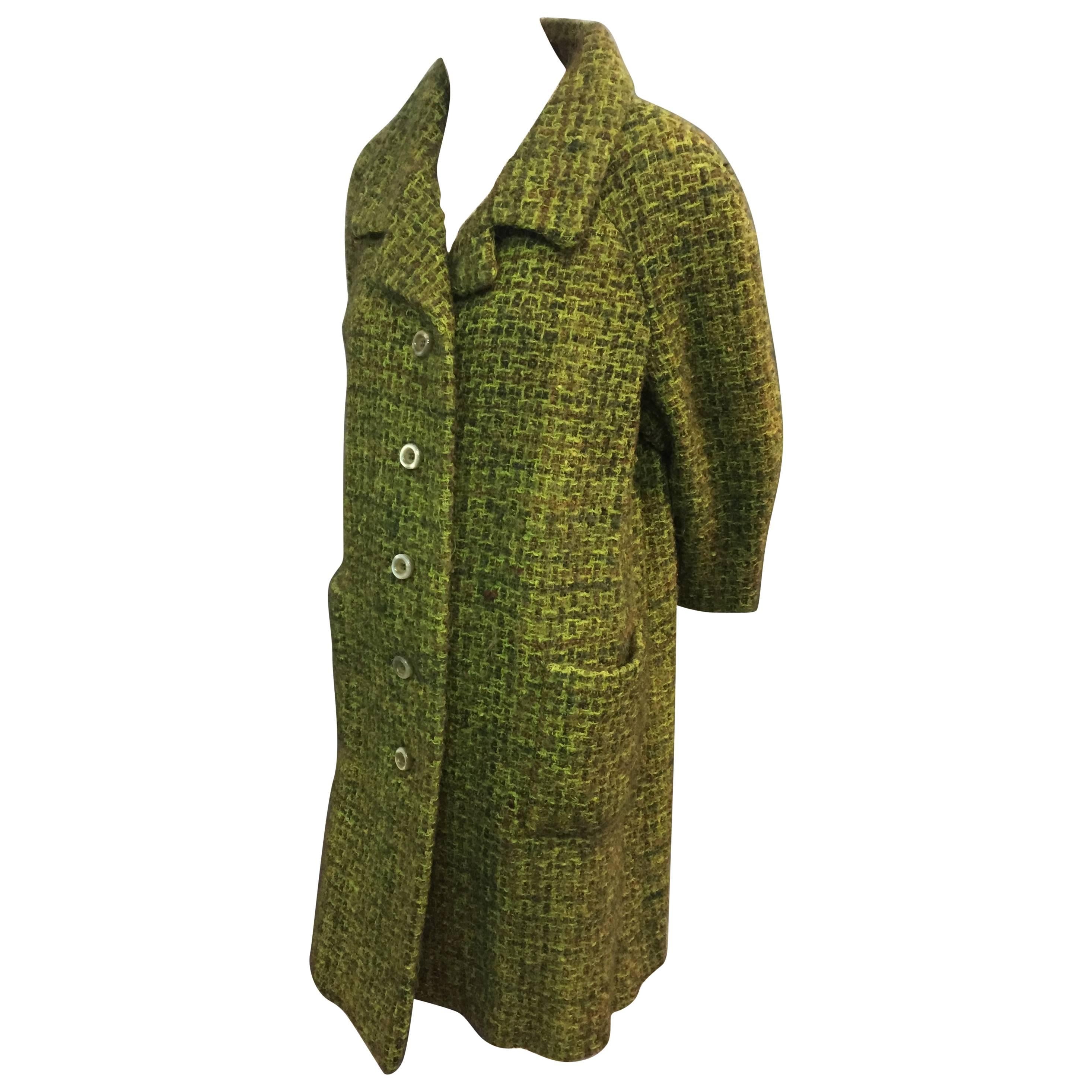 1960's Saks Moss Green Wool Mohair Coat