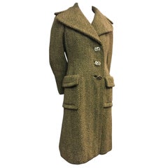 Vintage 1960's Pauline Trigere Fitted Tweed Coat With Abstract Metal Buttons