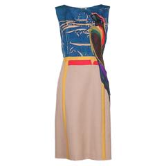 2005 Prada Sleeveless Day Dress W/Appliqued Parrot Motif