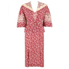 MADELEINE VIONNET c.1930's Numbered Burgundy Cream Dress Jacket Belt Set 2