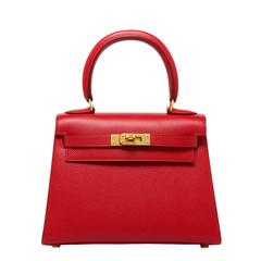 Hermes Kelly 20cm Rouge Vif Courchevel Gold Hardware 