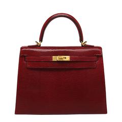 Hermes Kelly 25cm Bag Rouge Lizard Gold Hardware